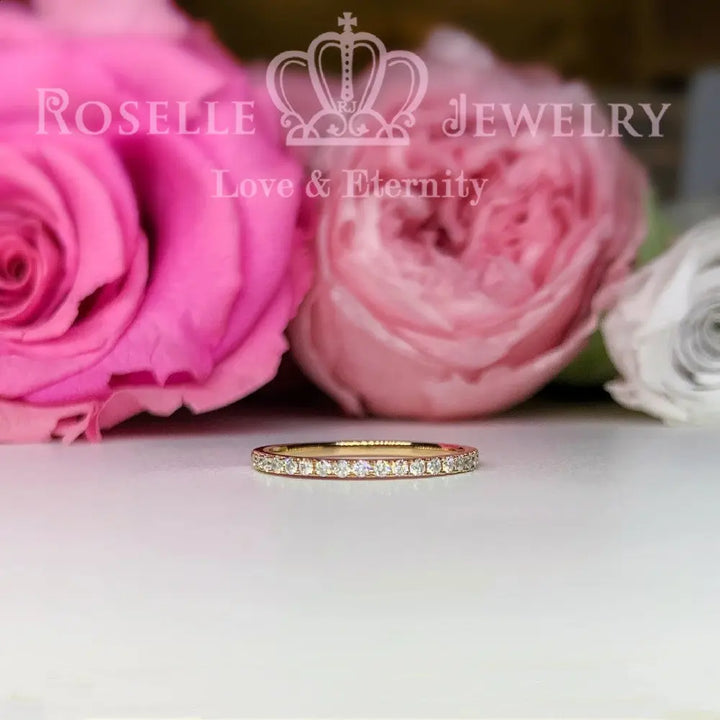 Stackable Micro Pave Half Eternity Diamond Band Ring - LR5 - Roselle Jewelry