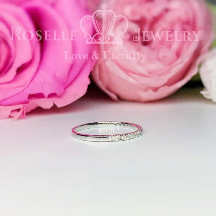 Stackable Micro Pave Half Eternity Diamond Band Ring - LR5 - Roselle Jewelry