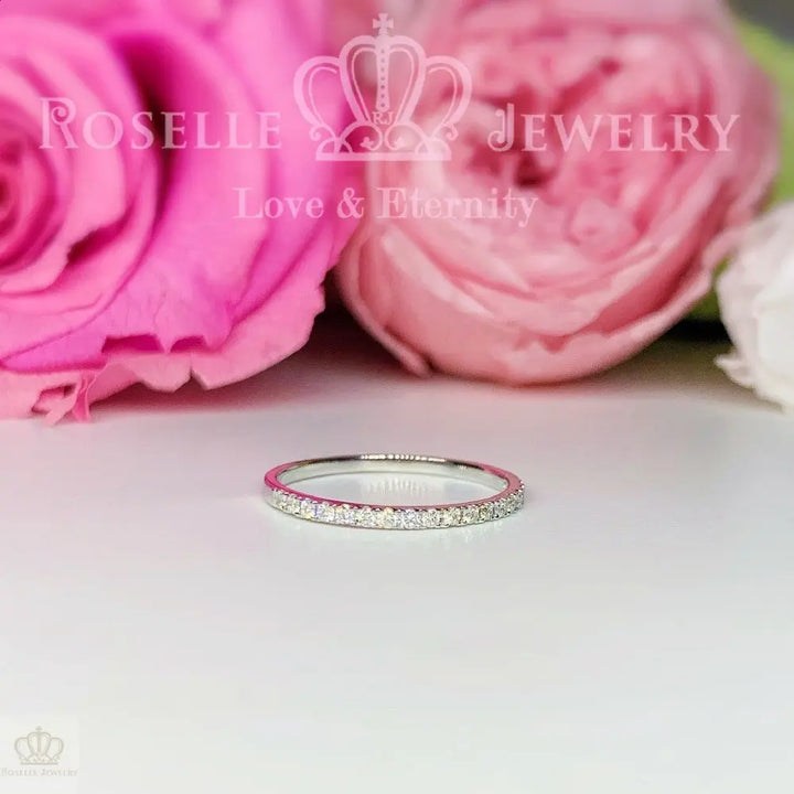 Stackable Micro Pave Half Eternity Diamond Band Ring - LR5 - Roselle Jewelry