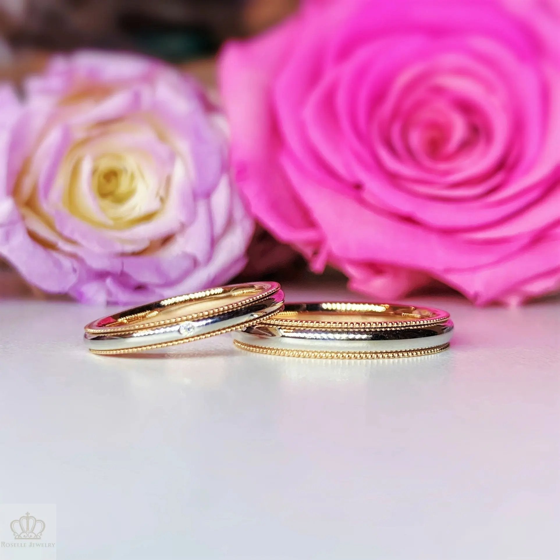 Two Tone Couple Diamond Wedding Ring Set - WM12 - Roselle Jewelry