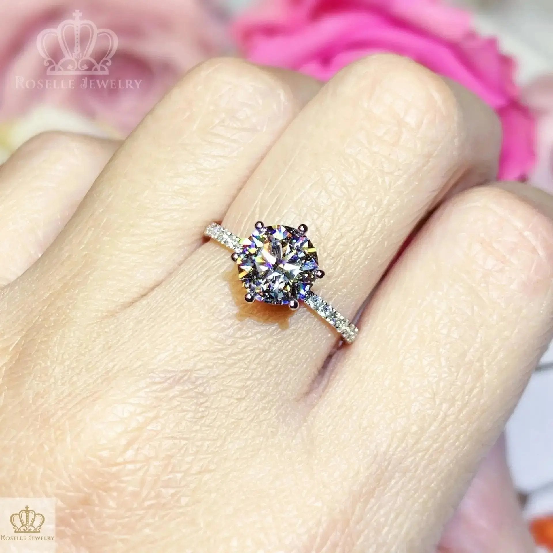 Custom Order Floral Two Tone Diamond Side Stone Engagement Ring [Setting Only] - EC102 - Roselle Jewelry