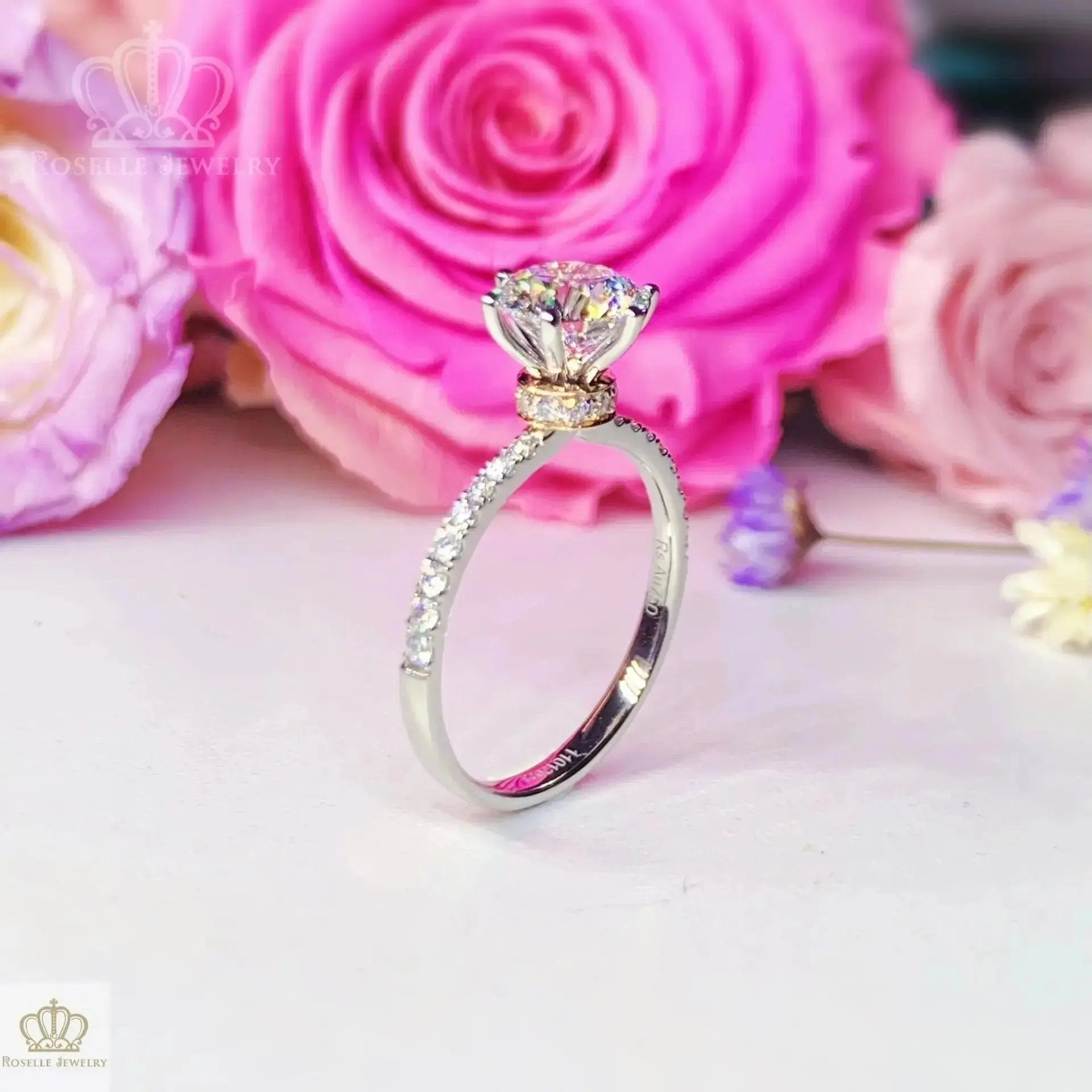 Custom Order Floral Two Tone Diamond Side Stone Engagement Ring [Setting Only] - EC102 - Roselle Jewelry