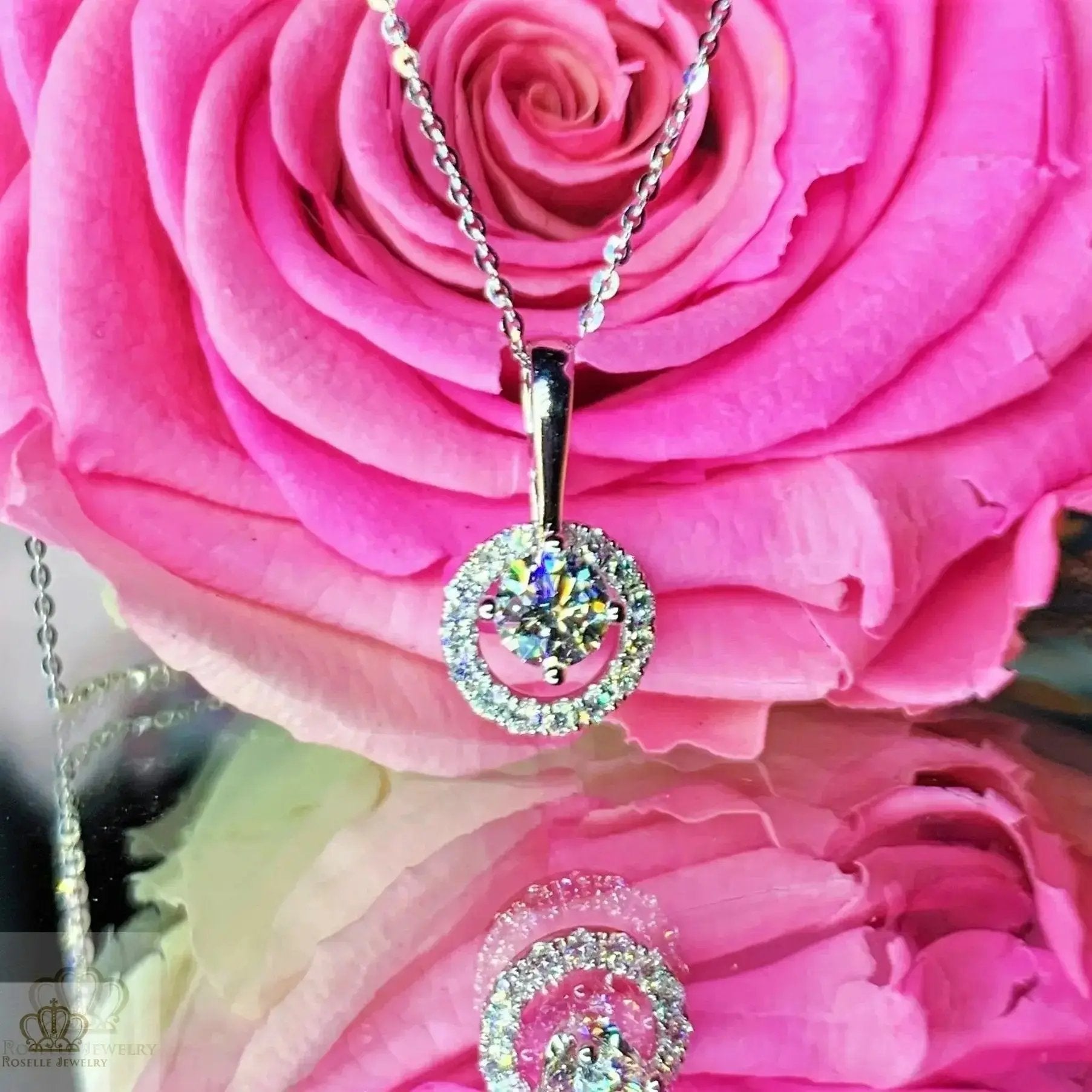 0.34CT Lab Grown Diamond Halo Pendant Necklaces - LC5 - Roselle Jewelry