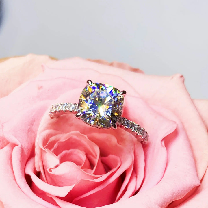 Cushion Cut Side Stone Engagement Ring - TC3 - Roselle Jewelry