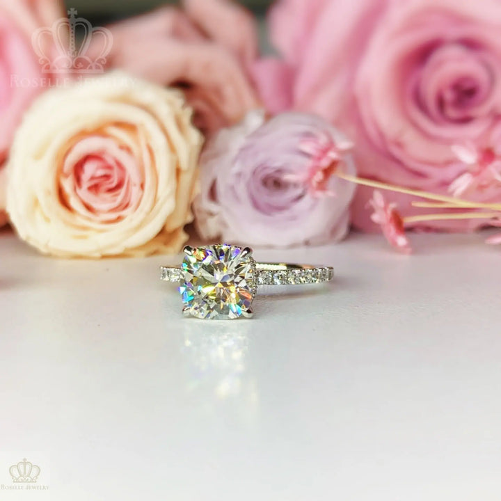 Cushion Cut Side Stone Engagement Ring - TC3 - Roselle Jewelry