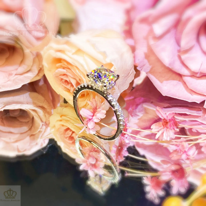 Cushion Cut Side Stone Engagement Ring - TC3 - Roselle Jewelry