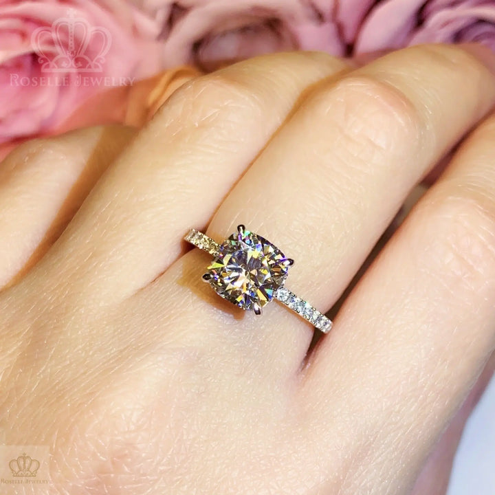 Cushion Cut Side Stone Engagement Ring - TC3 - Roselle Jewelry