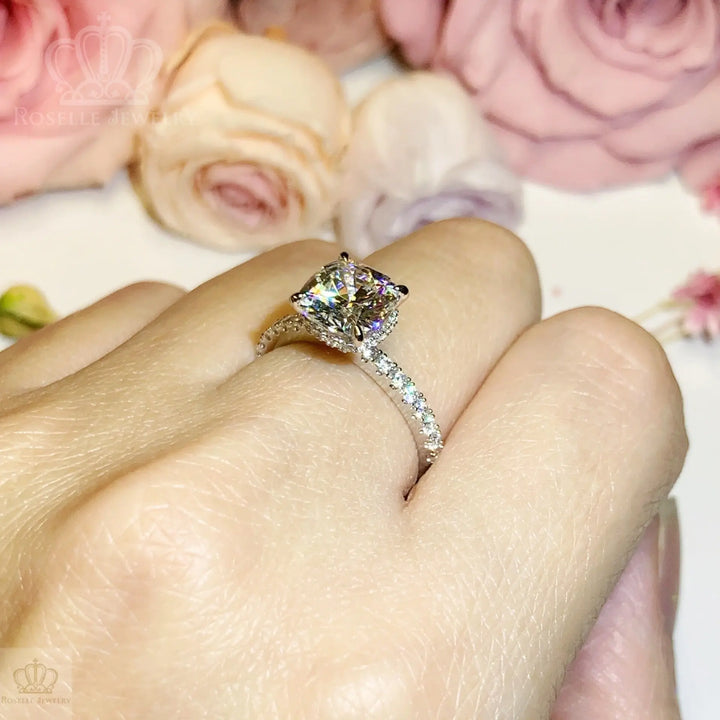 Cushion Cut Side Stone Engagement Ring - TC3 - Roselle Jewelry