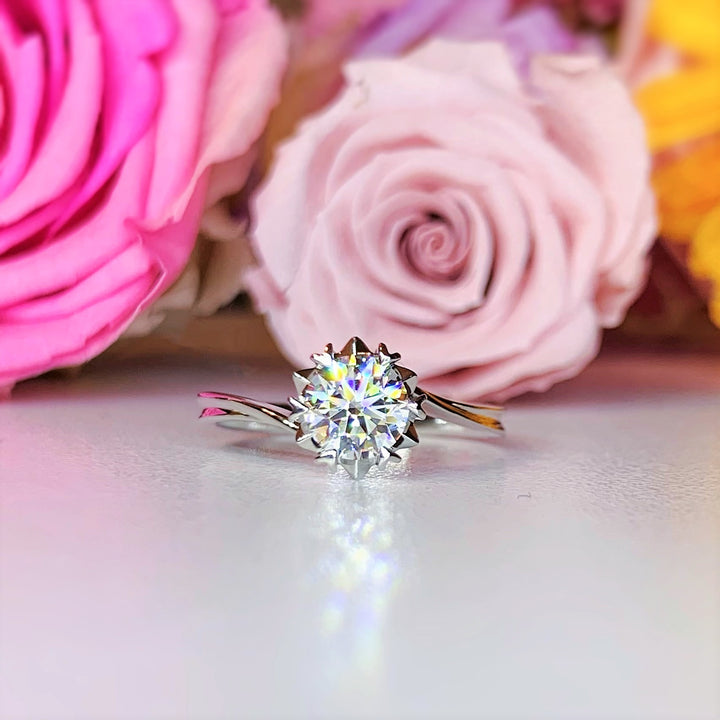 0.7CT Floral Snowflake Solitaire Engagement Ring - LGR013 - Roselle Jewelry