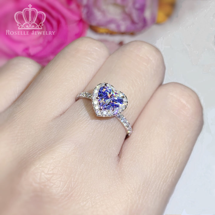 Fancy Blue Heart Shape Lab Grown With Side Stone Halo Engagement Diamond Ring - LGR020 - Roselle Jewelry