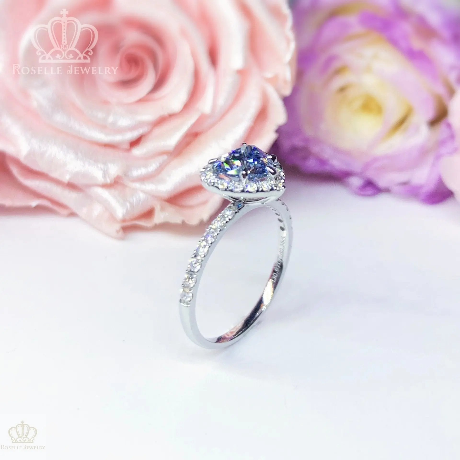 Fancy Blue Heart Shape Lab Grown With Side Stone Halo Engagement Diamond Ring - LGR020 - Roselle Jewelry