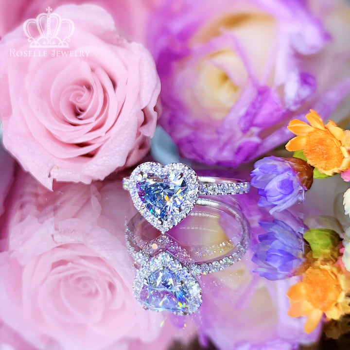 Fancy Blue Heart Shape Lab Grown With Side Stone Halo Engagement Diamond Ring - LGR020 - Roselle Jewelry