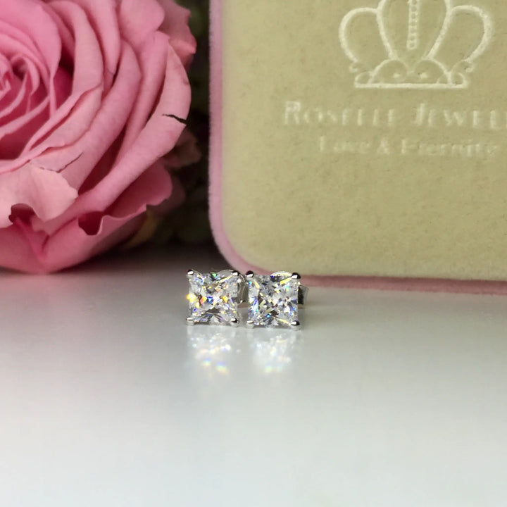 Princess Cut Stud Earrings - PS1 - Roselle Jewelry