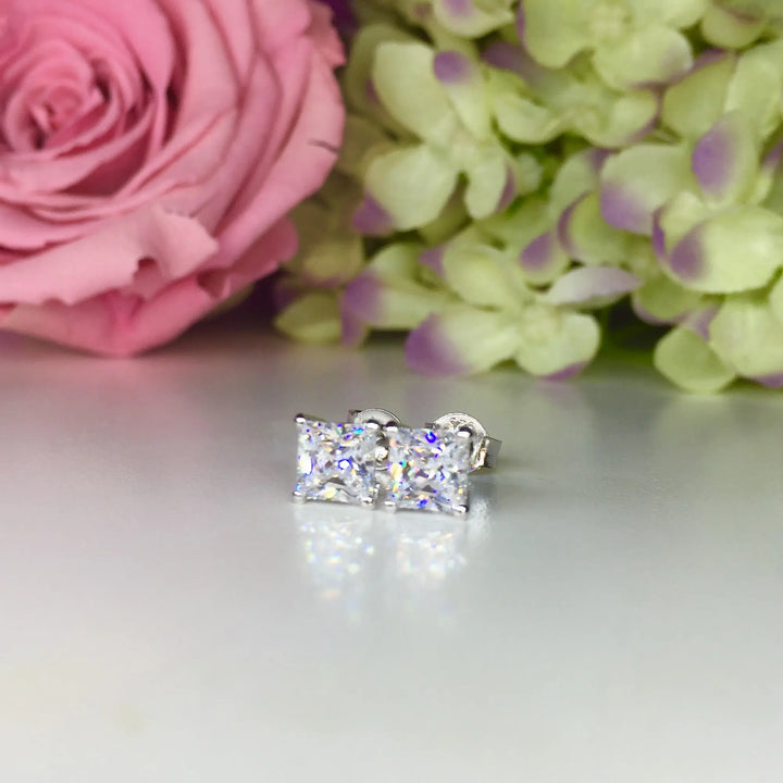 Princess Cut Stud Earrings - PS1 - Roselle Jewelry