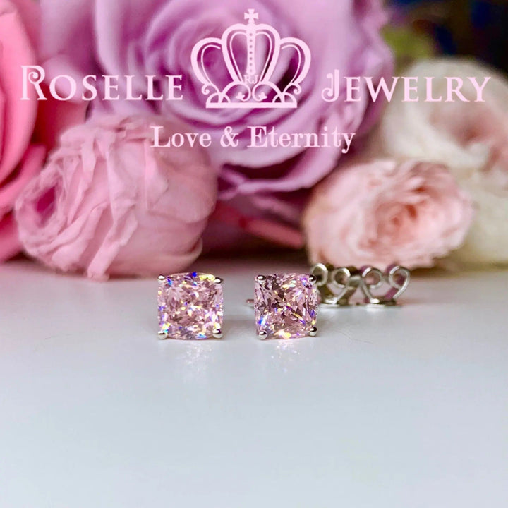 Detachable Cushion Cut Halo Stud Earrings - RR9 - Roselle Jewelry