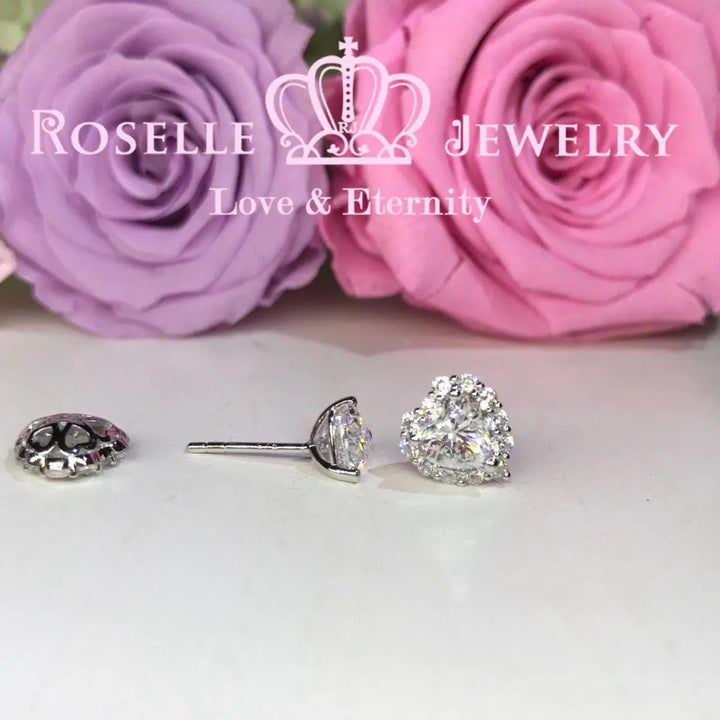 Detachable Heart Shape Halo Stud Earrings - RH1 - Roselle Jewelry