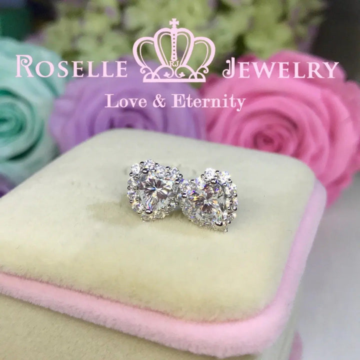 Detachable Heart Shape Halo Stud Earrings - RH1 - Roselle Jewelry