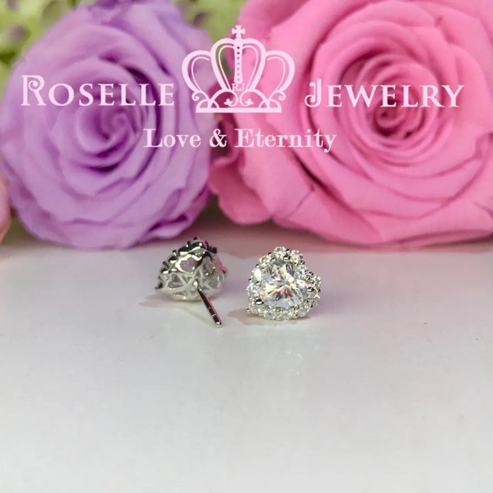 Detachable Heart Shape Halo Stud Earrings - RH1 - Roselle Jewelry