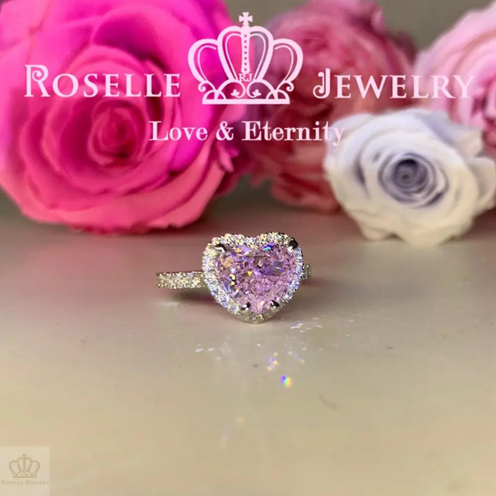 Happy Heart Shape Fancy Pink Side Stone Engagement Ring - VH5 - Roselle Jewelry