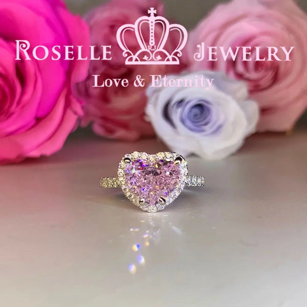 Happy Heart Shape Fancy Pink Side Stone Engagement Ring - VH5 - Roselle Jewelry