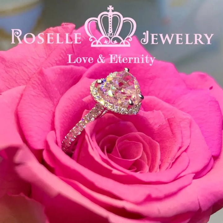 Happy Heart Shape Fancy Pink Side Stone Engagement Ring - VH5 - Roselle Jewelry