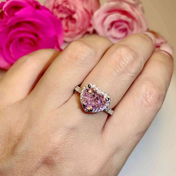 Happy Heart Shape Fancy Pink Side Stone Engagement Ring - VH5 - Roselle Jewelry