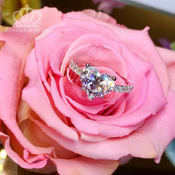 Happy Heart Shape Side Stone Engagement Ring - HR3 - Roselle Jewelry