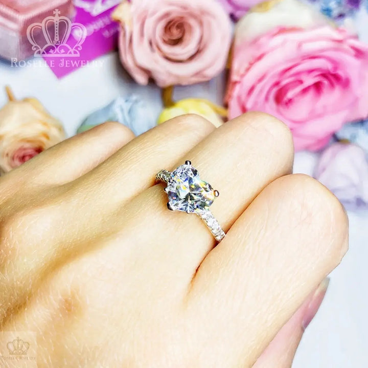 Happy Heart Shape Side Stone Engagement Ring - HR3 - Roselle Jewelry