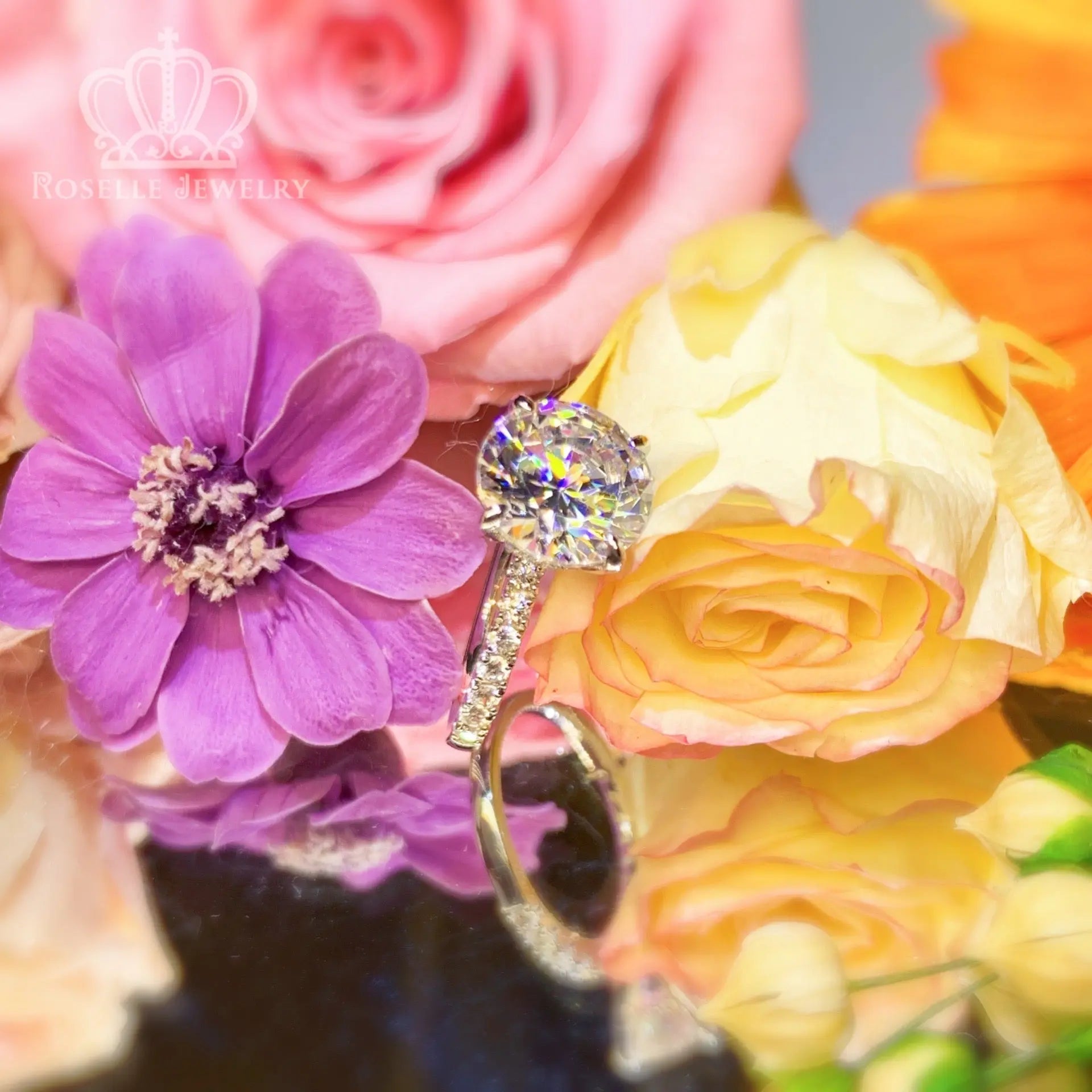 4.00CT Four Prong Side Stone Engagement Ring - T2 - Roselle Jewelry