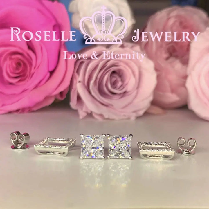 Princess Cut Detachable Stud Earrings - ES2 - Roselle Jewelry