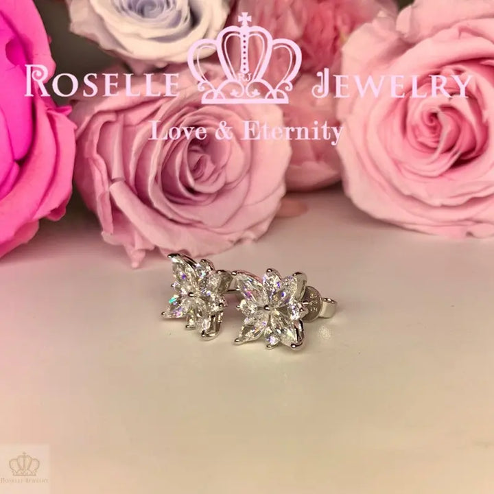 Marquise Floral Star Cluster Stud Earrings - EM4 - Roselle Jewelry