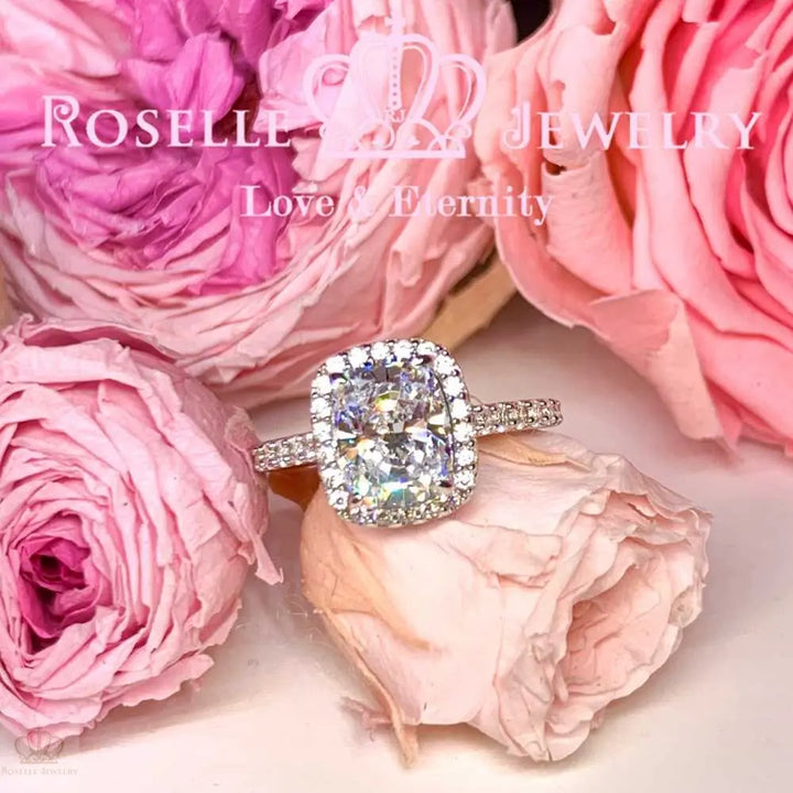Cushion Cut Halo Engagement Ring - VC4 - Roselle Jewelry