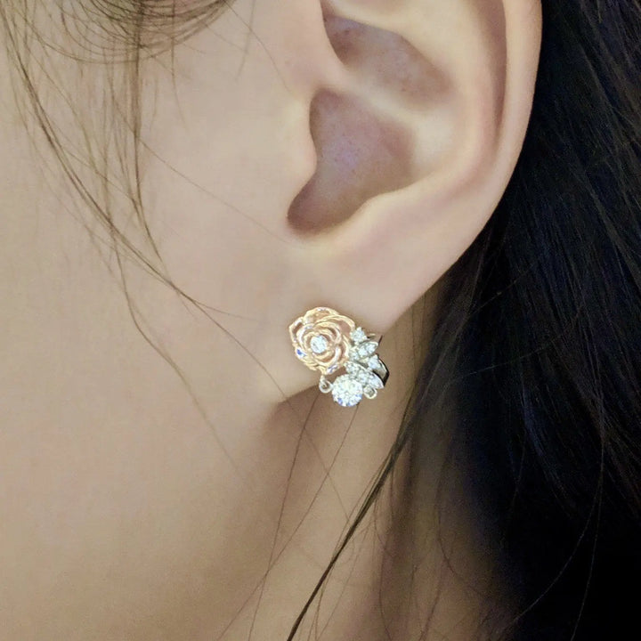 Rose Floral Dancing Stone Stud Earrings - ED4 - Roselle Jewelry