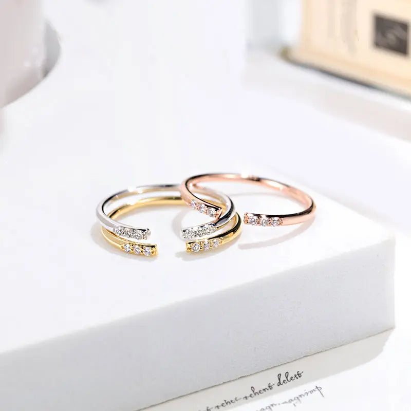 Ultra Mini Diamond Pave Open Stackable Fashion Diamond Ring - LR14 - Roselle Jewelry