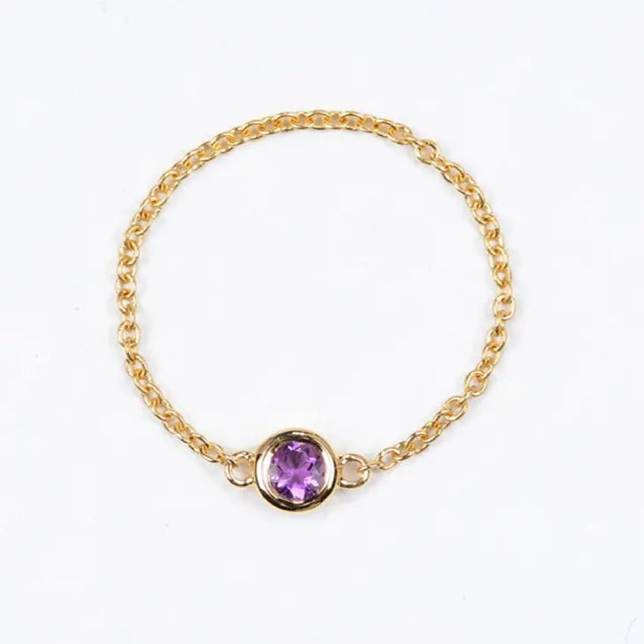 18K Light luxury Birthstone chain Rings - LR6 - Roselle Jewelry