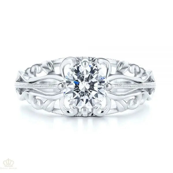 Vintage-inspired Filigree Diamond Solitaire Engagement Ring [Setting Only] - EC027 - Roselle Jewelry
