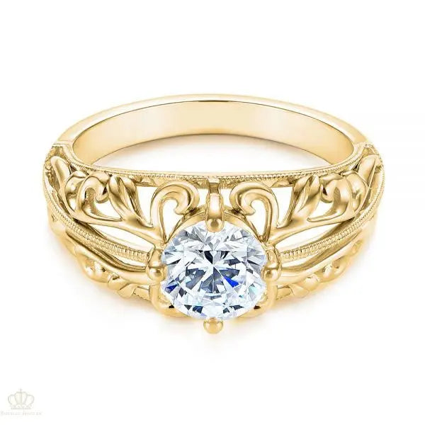 Vintage-inspired Filigree Diamond Solitaire Engagement Ring [Setting Only] - EC027 - Roselle Jewelry