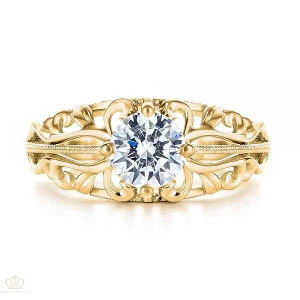 Vintage-inspired Filigree Diamond Solitaire Engagement Ring [Setting Only] - EC027 - Roselle Jewelry