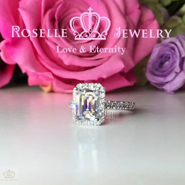 Emerald Cut Halo Engagement Ring - S10 - Roselle Jewelry