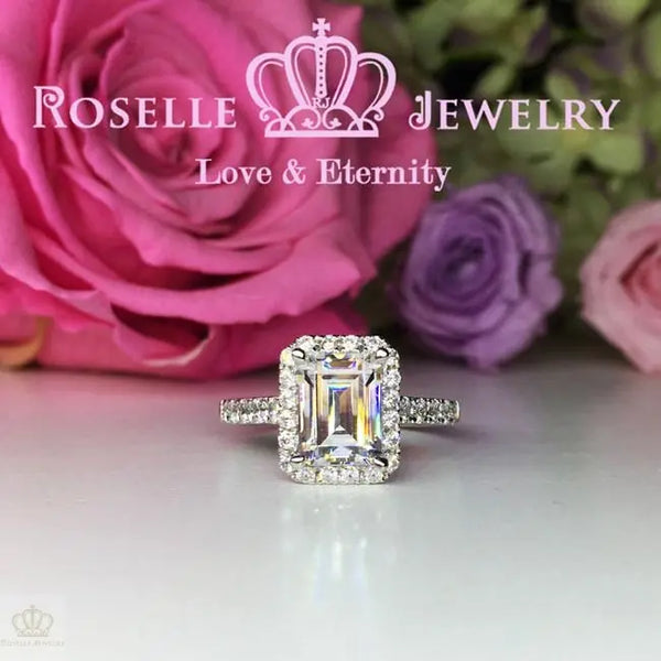 Emerald Cut Halo Engagement Ring - S10 - Roselle Jewelry