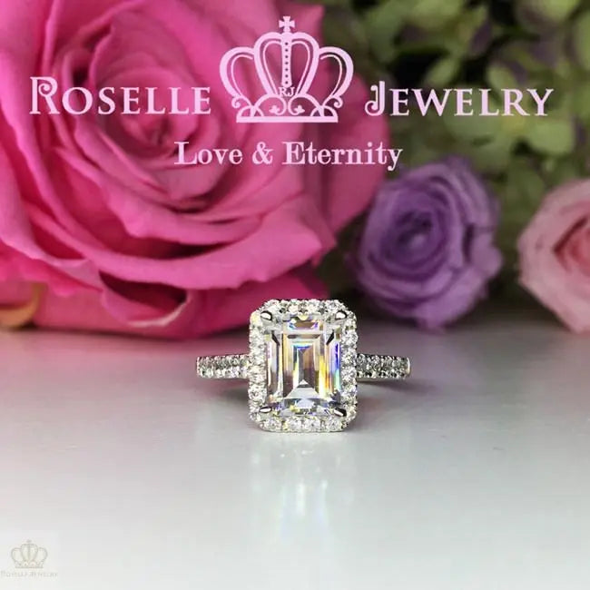 Emerald Cut Halo Engagement Ring - S10 - Roselle Jewelry