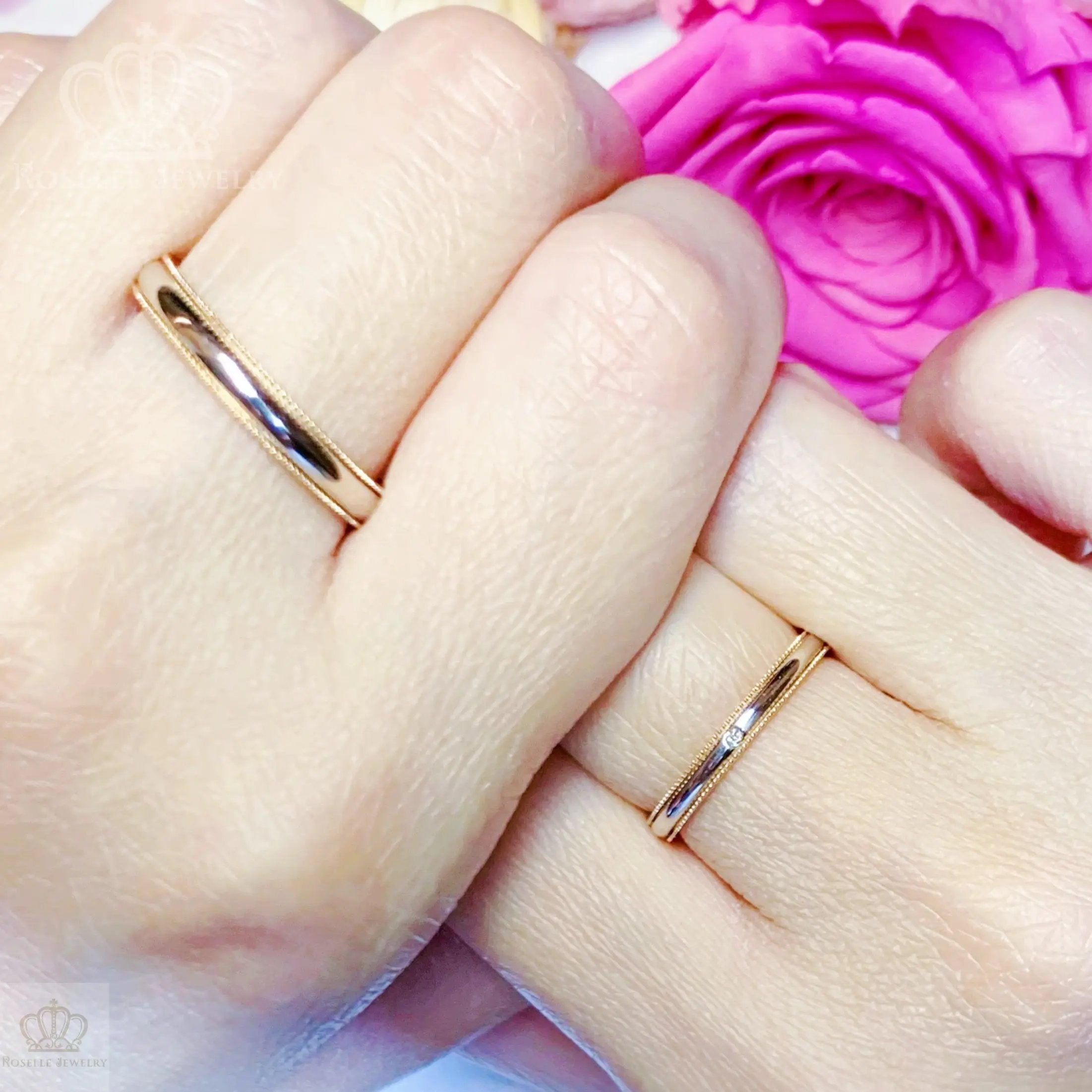 Two Tone Couple Diamond Wedding Ring Set - WM12 - Roselle Jewelry