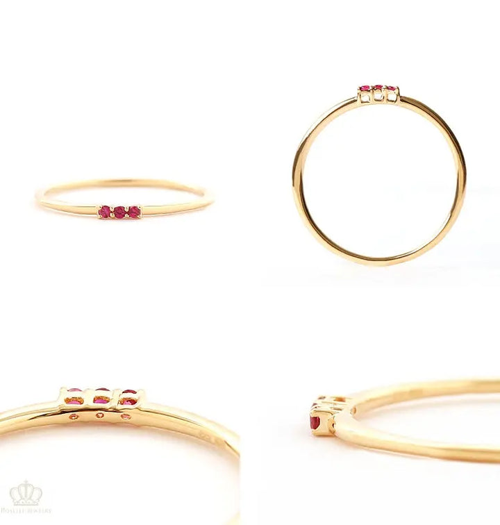 18K Light Luxury Three Stone Lab Grown Ruby Ring - LR10 - Roselle Jewelry