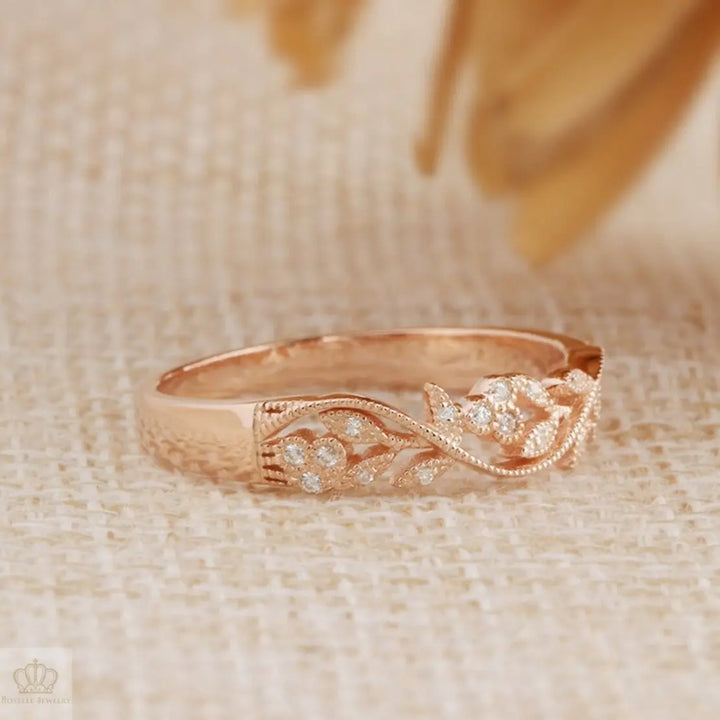 Floral Leaf Design Stack Diamond Fashion Ring - LR17 - Roselle Jewelry