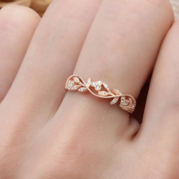Floral Leaf Design Stack Diamond Fashion Ring - LR17 - Roselle Jewelry