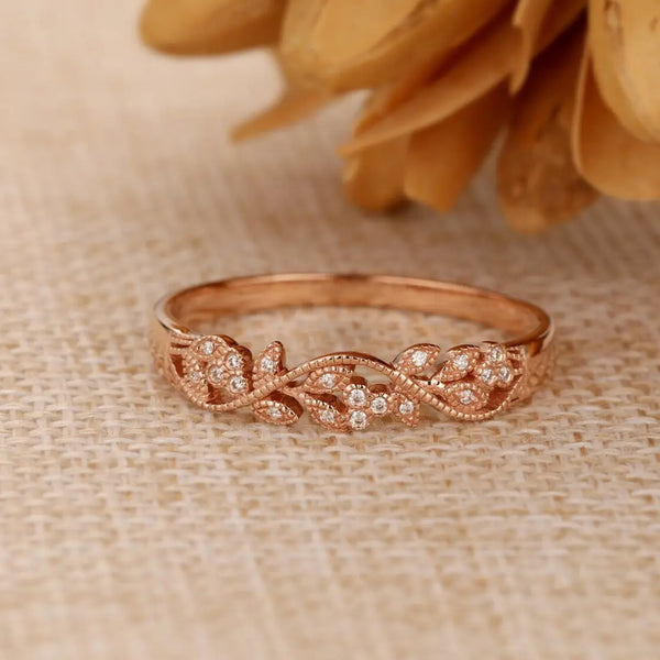 Floral Leaf Design Stack Diamond Fashion Ring - LR17 - Roselle Jewelry