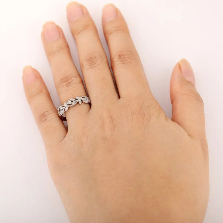 Floral Leaf Design Stack Diamond Fashion Ring - LR17 - Roselle Jewelry