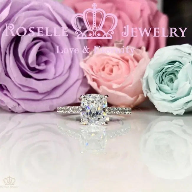 Cushion Cut Side Stone Engagement Ring - TC2 - Roselle Jewelry