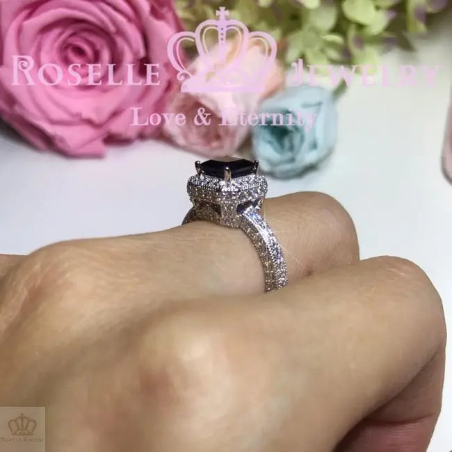 Princess Cut Lab Grown Sapphire Halo Engagement ring - SS1 - Roselle Jewelry