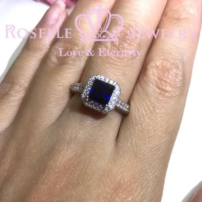 Princess Cut Lab Grown Sapphire Halo Engagement ring - SS1 - Roselle Jewelry